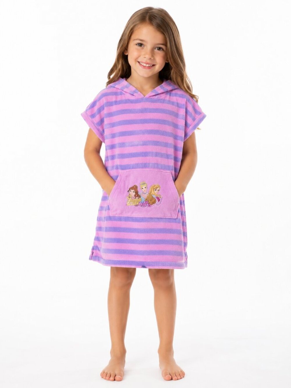 Disney Princess Hooded Terry Cloth Cover-Up Dress Pink Purple Striped Girls XS